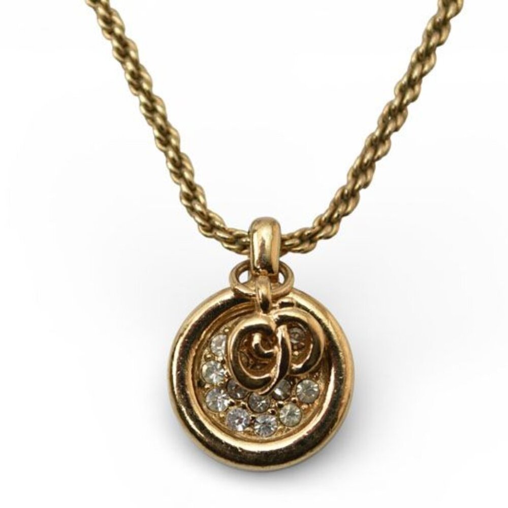 Christian Dior Necklace Vintage Logo Circle Rhinestone